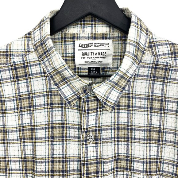 VOLCOM Workwear Fit for Comfort Plaid Long Sleeve Button Up Shirt Size L - Picture 8 of 16